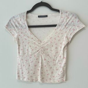 White and Pink Floral Brandy Melville Top | OS